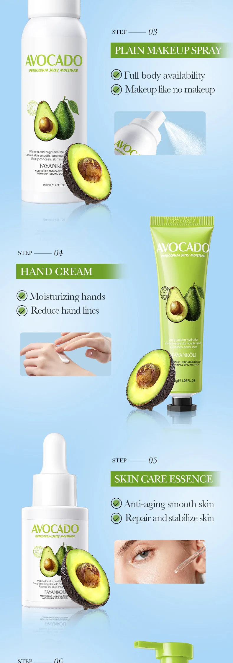 Korean Avocado Skincare Set - 8 Pieces