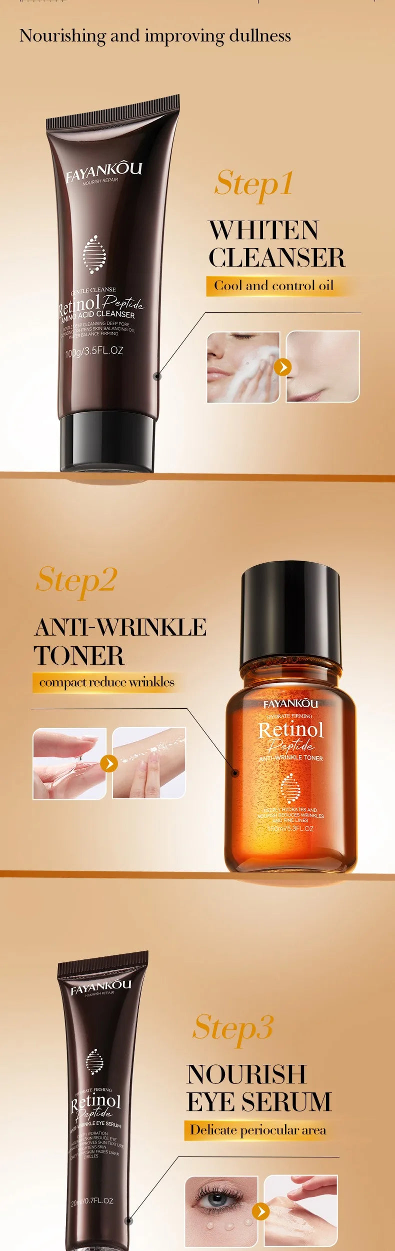 Kit de cuidado de la piel antiarrugas con péptidos de retinol de Corea: calidad superior