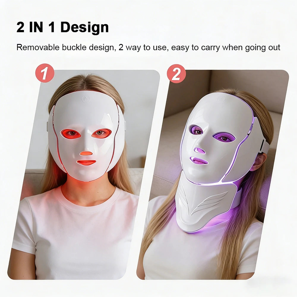 Wireless 7-Colour LED Face & Neck Mask – 180 LEDs, 8 Modes, Rechargeable