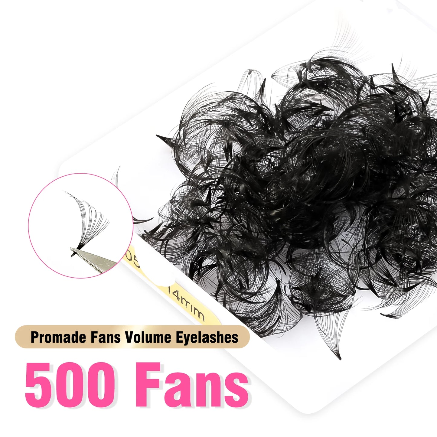 Extensiones de pestañas postizas: juego de 500 unidades con una amplia variedad de rizos, grosores y longitudes. Lujosas y profesionales, pelo a pelo.