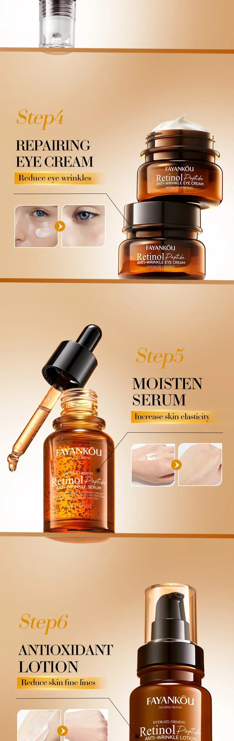 Kit de cuidado de la piel antiarrugas con péptidos de retinol de Corea: calidad superior