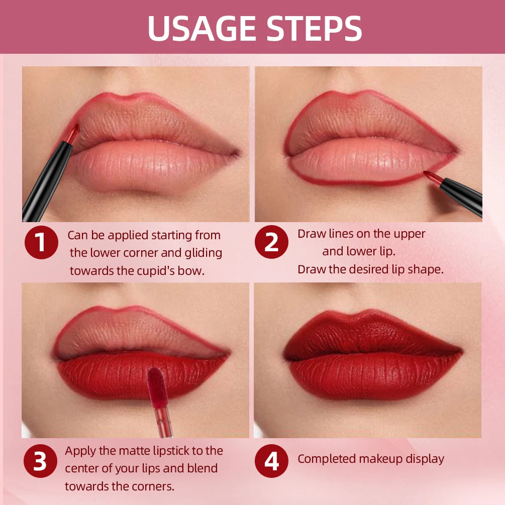 Double-Ended Lipstick - Lip Liner and Lipstick Long Lasting Matte Waterproof
