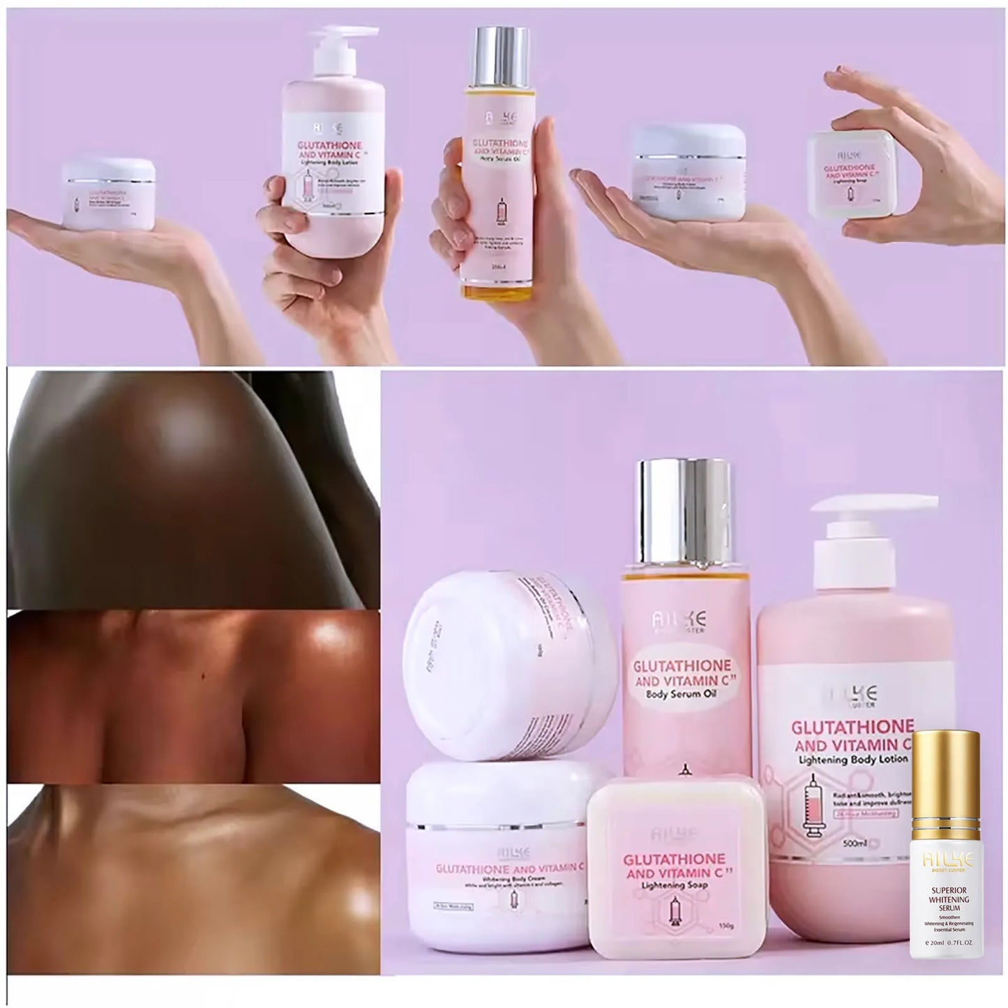 Whitening & Anti-Aging Skin Care Pack with Shea Butter, Glutathione & Vitamin C