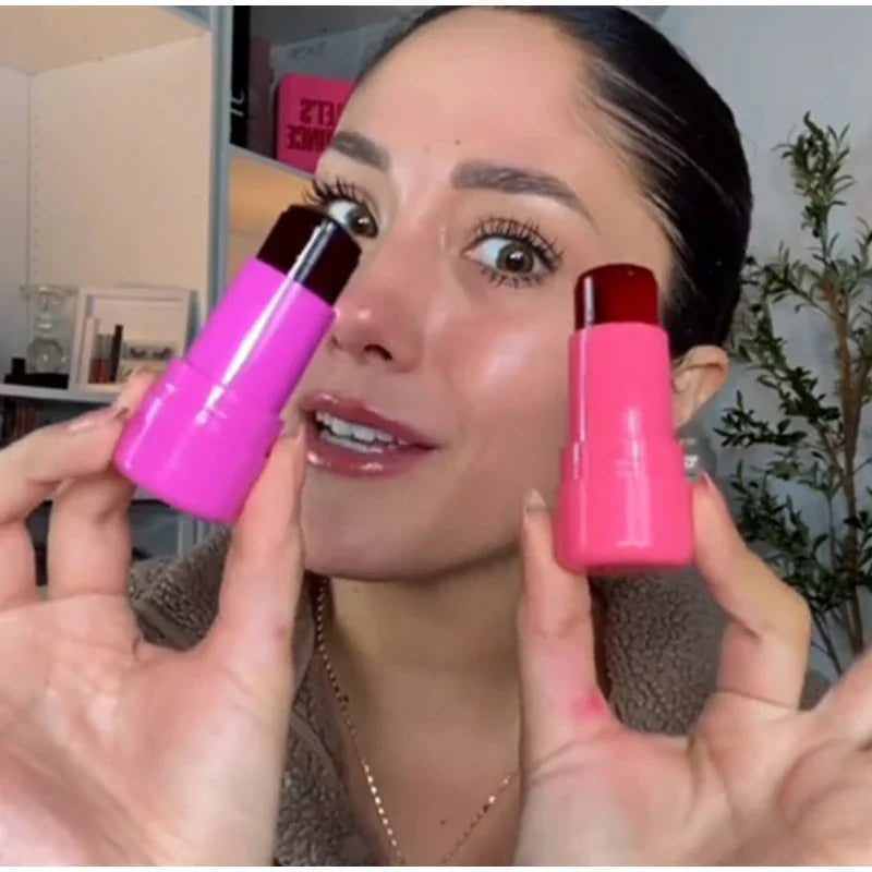 Lápiz labial hidratante 3 en 1 con rubor en gelatina de leche, rubor facial, lápiz labial mate de larga duración y contorno de mejillas