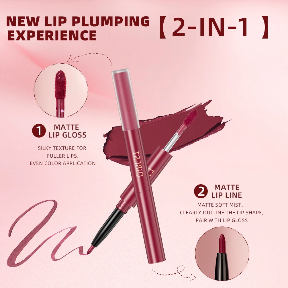 Double-Ended Lipstick - Lip Liner and Lipstick Long Lasting Matte Waterproof