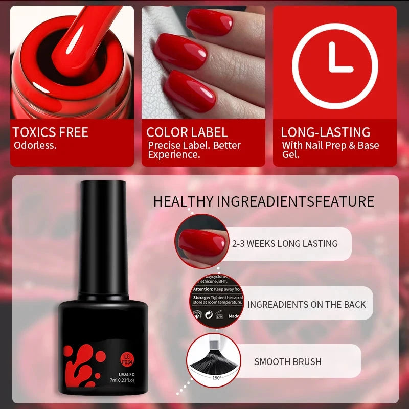 Esmalte de uñas en gel de 129 colores y 7 ml: barniz de manicura semipermanente con curado LED/UV