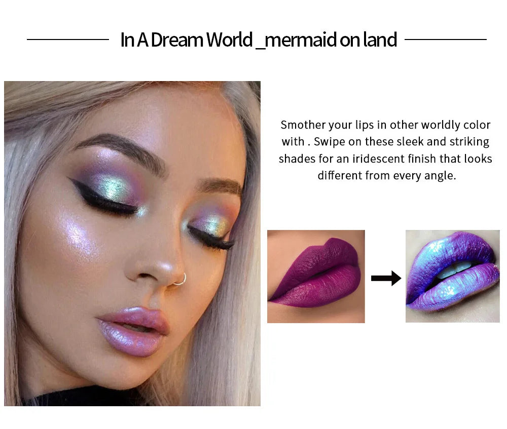 Laser Holographic Lip Gloss Liquid Lipstick Mermaid Pigment Lipgloss Waterproof Metallic Lip Makeup