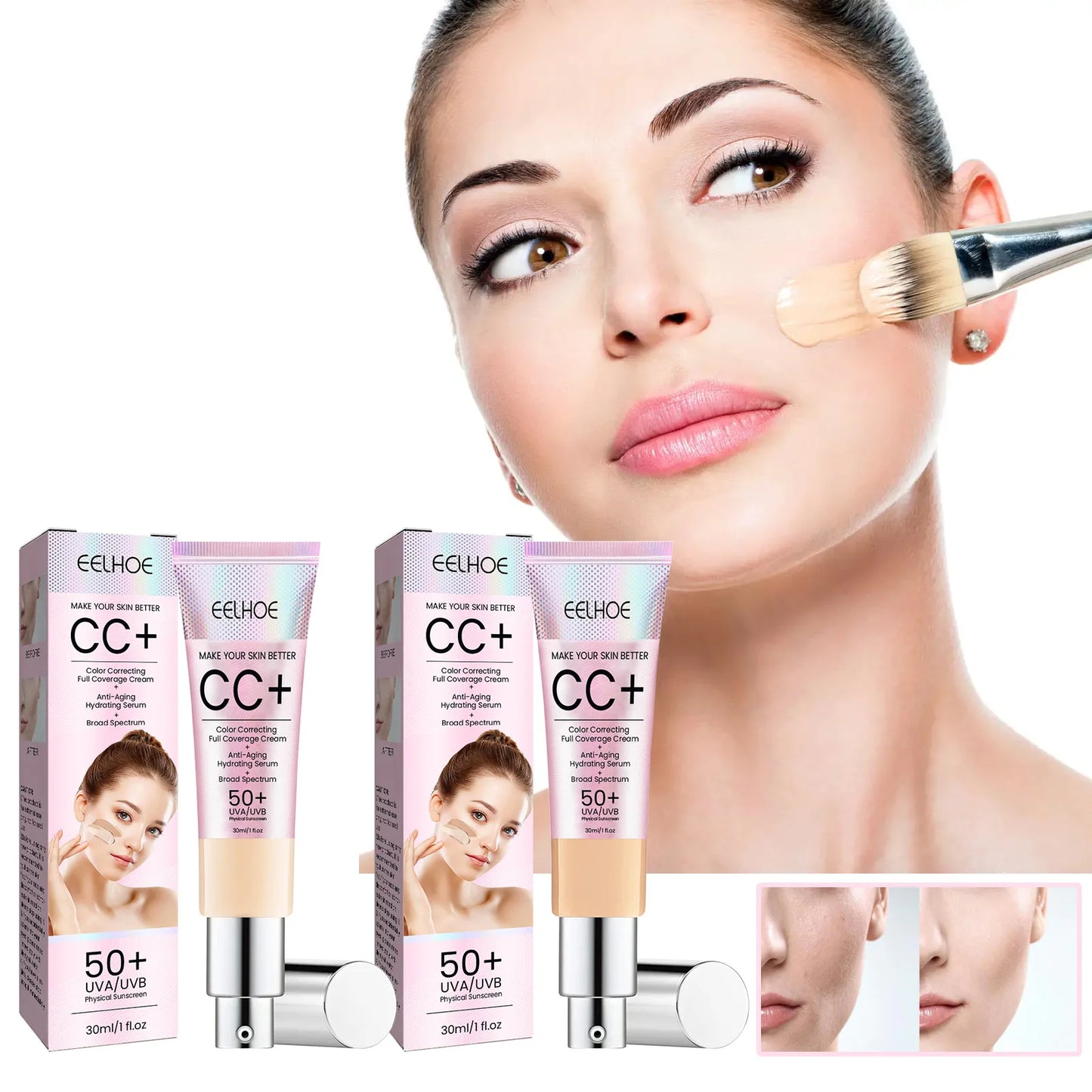 Base de maquillaje hidratante CC resistente al agua y natural