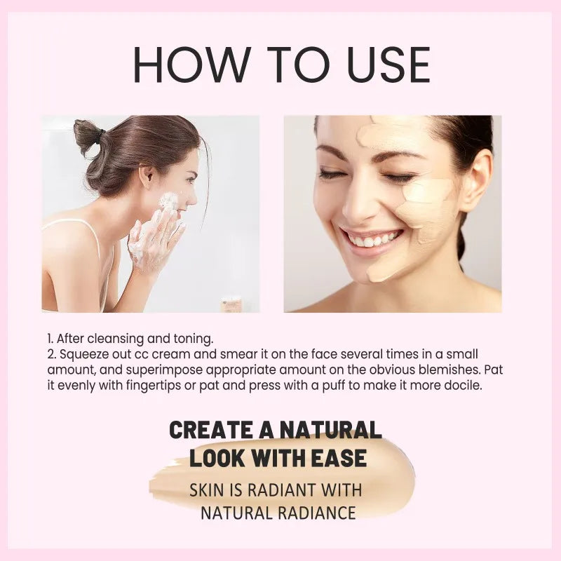 Base de maquillaje hidratante CC resistente al agua y natural