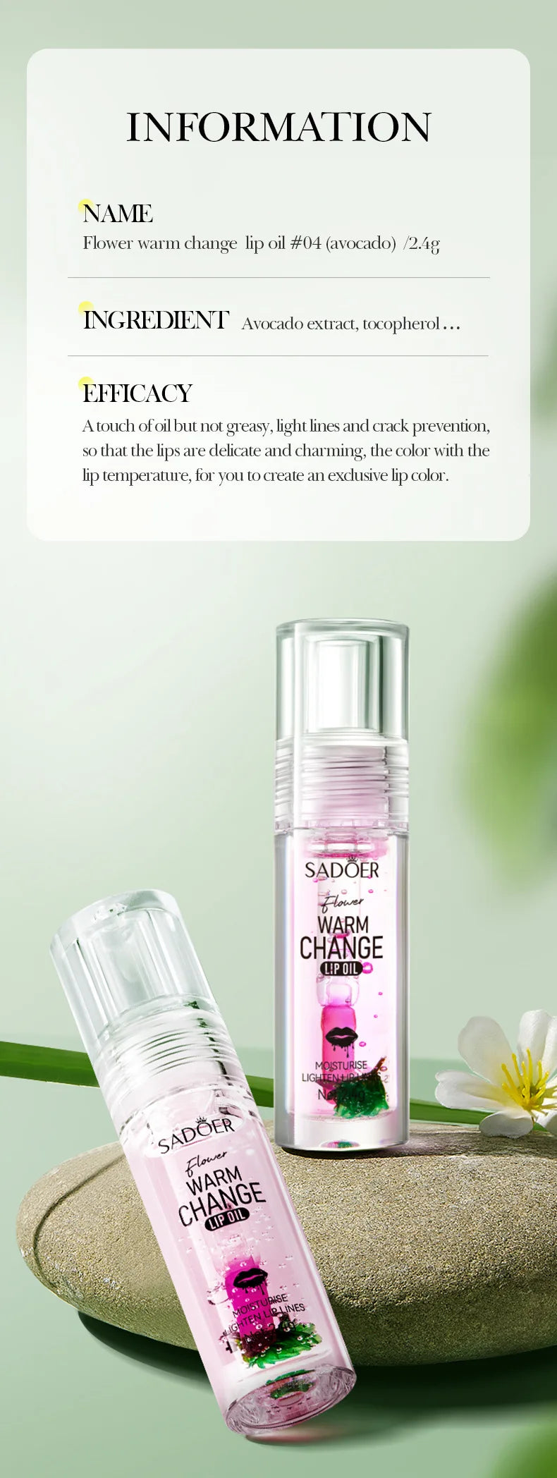 Fresh Flower Warm Color Changing Lip Oil Moisturizing Lipstick Hydrating Plumping Lip Balm Plumper