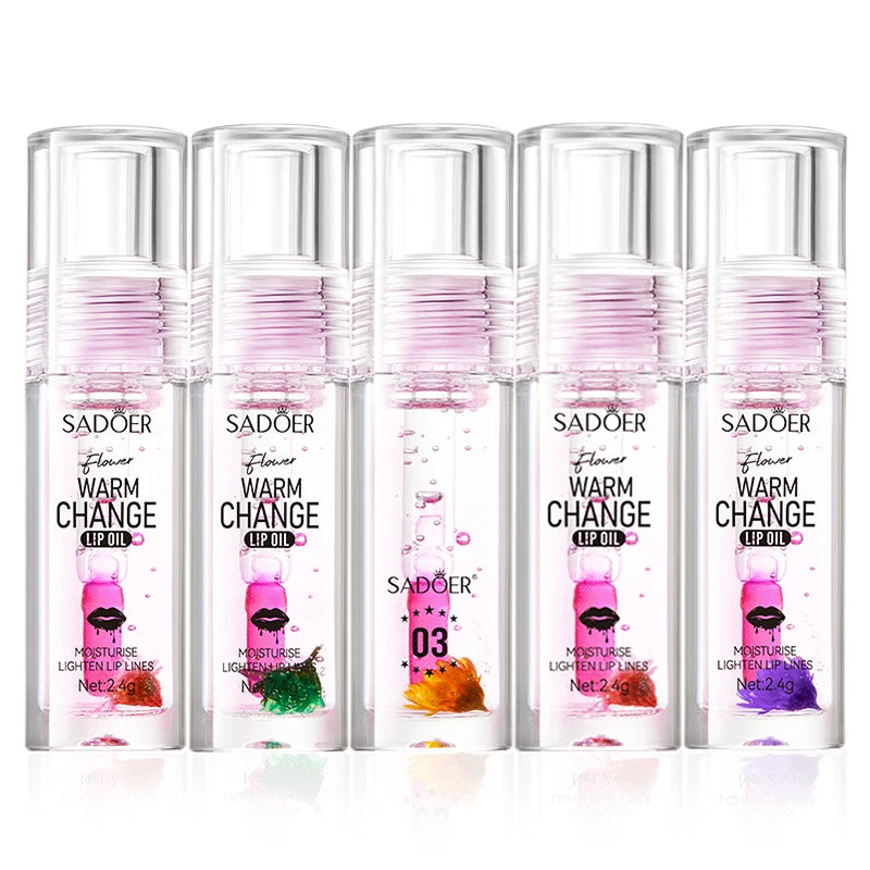Fresh Flower Warm Color Changing Lip Oil Moisturizing Lipstick Hydrating Plumping Lip Balm Plumper