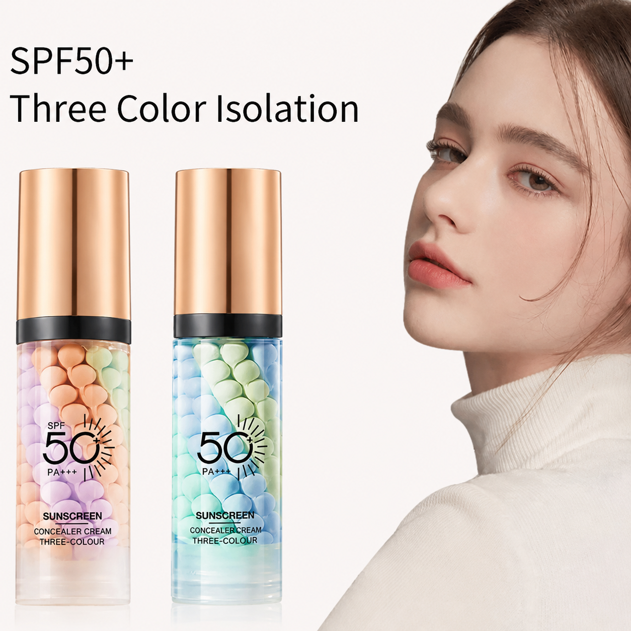 Face Makeup Primer Tri-color Cream Contour Color Isolation Waterproof Makeup Foundation Natural Makeup Base Cream 40g