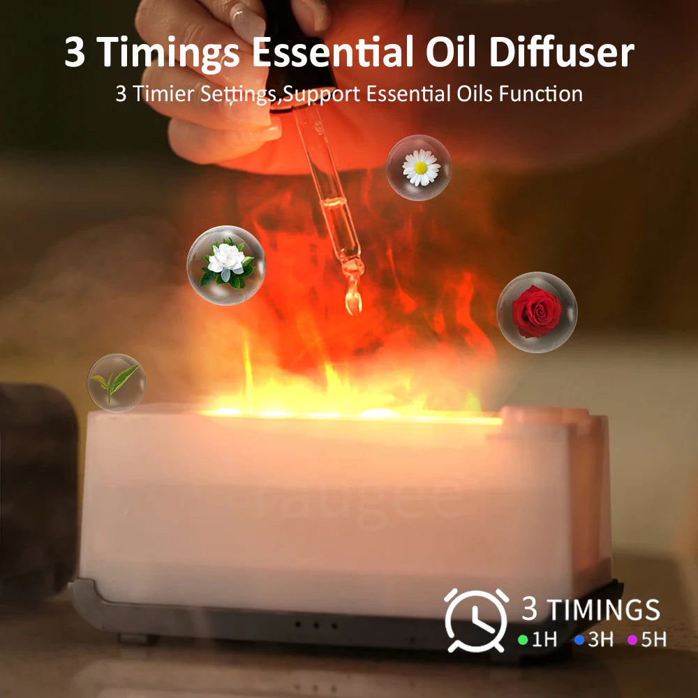 Humidificador de aire con aroma, difusor de aceites esenciales, minidifusor de fragancias automático con llama, humidificador para el hogar con luz LED