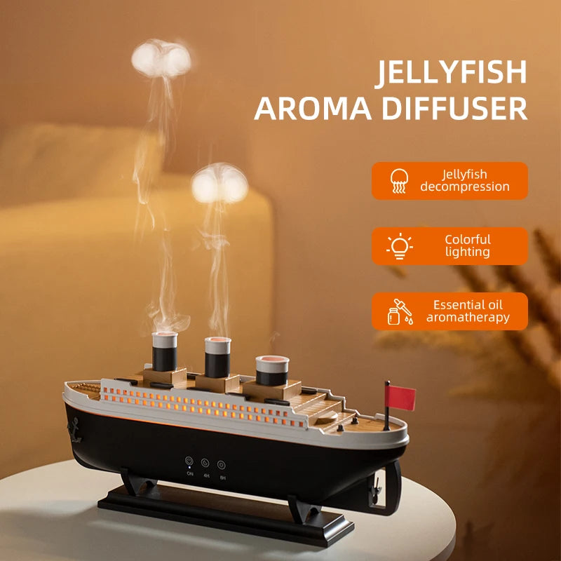 Humidificador de aire retro con diseño de barco, difusor ultrasónico de aromaterapia, generador de niebla, difusor de aroma de aceites esenciales con control remoto