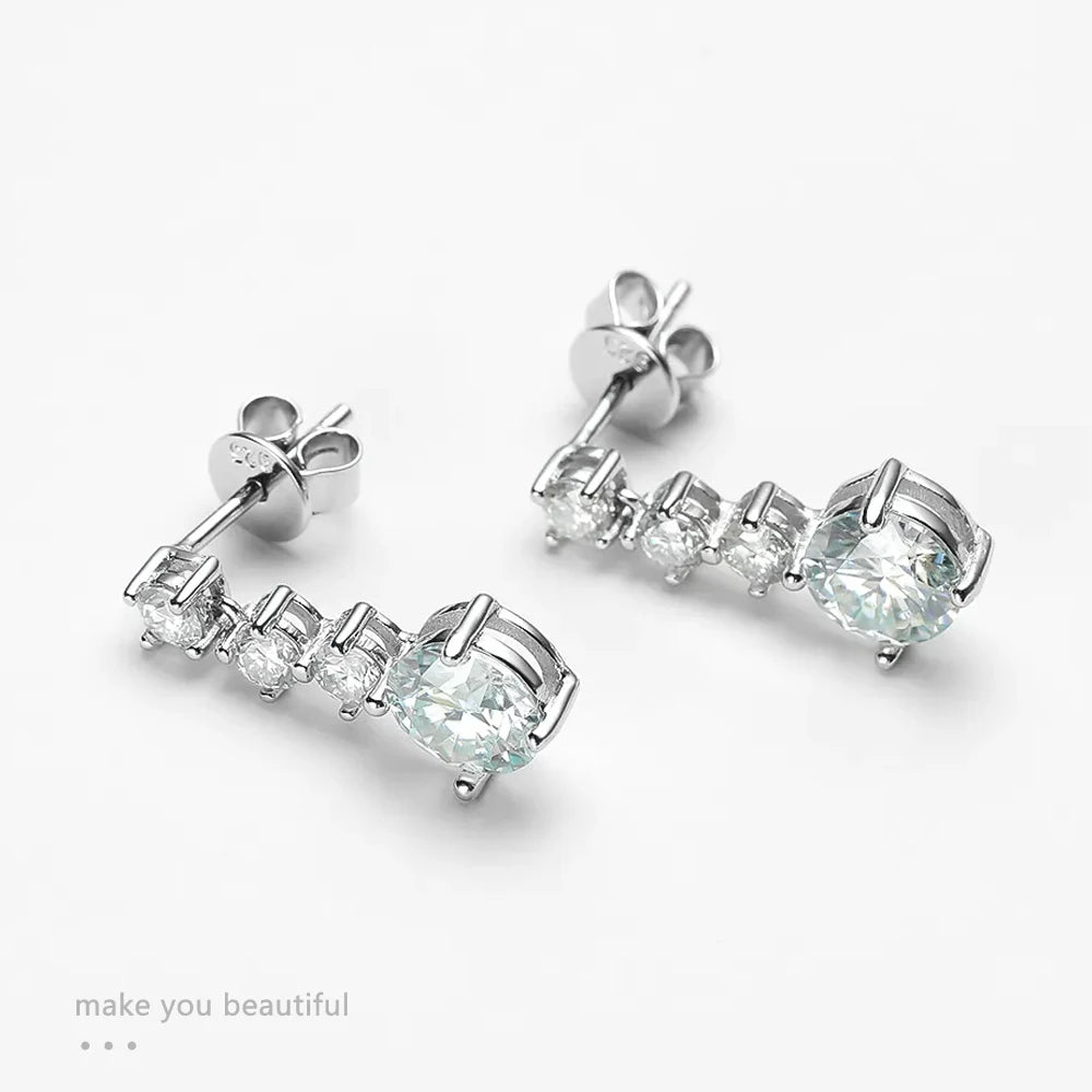 Pendientes de moissanita | Corte ovalado brillante | Plata 925 y oro blanco de 18 quilates