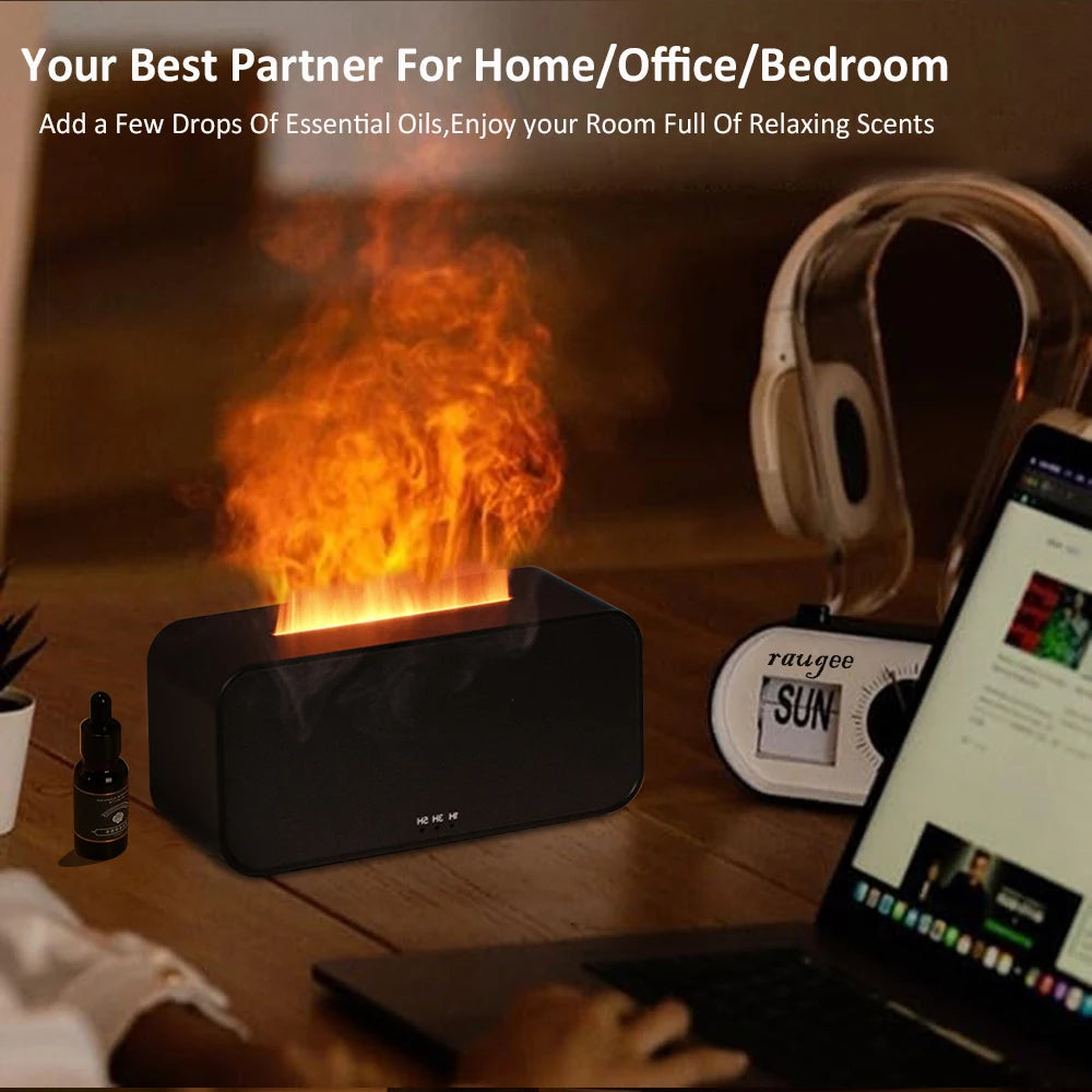 Humidificador de aire con aroma, difusor de aceites esenciales, minidifusor de fragancias automático con llama, humidificador para el hogar con luz LED