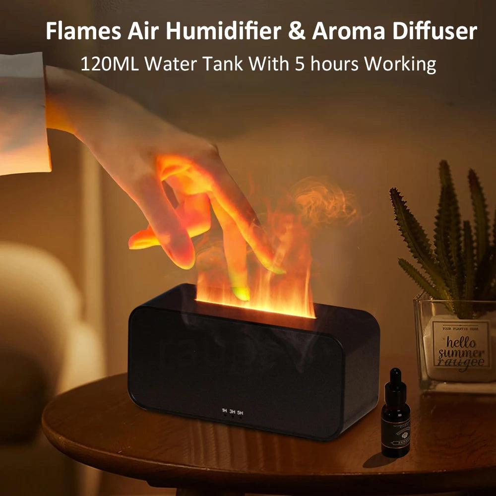Humidificador de aire con aroma, difusor de aceites esenciales, minidifusor de fragancias automático con llama, humidificador para el hogar con luz LED