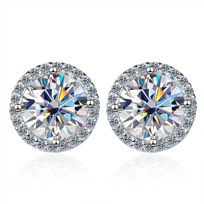 Pendientes de Moissanita | Corte Brillante Redondo | Plata 925 y Oro Blanco de 18K 💎 Lujo Asequible con Máximo Brillo 💎
