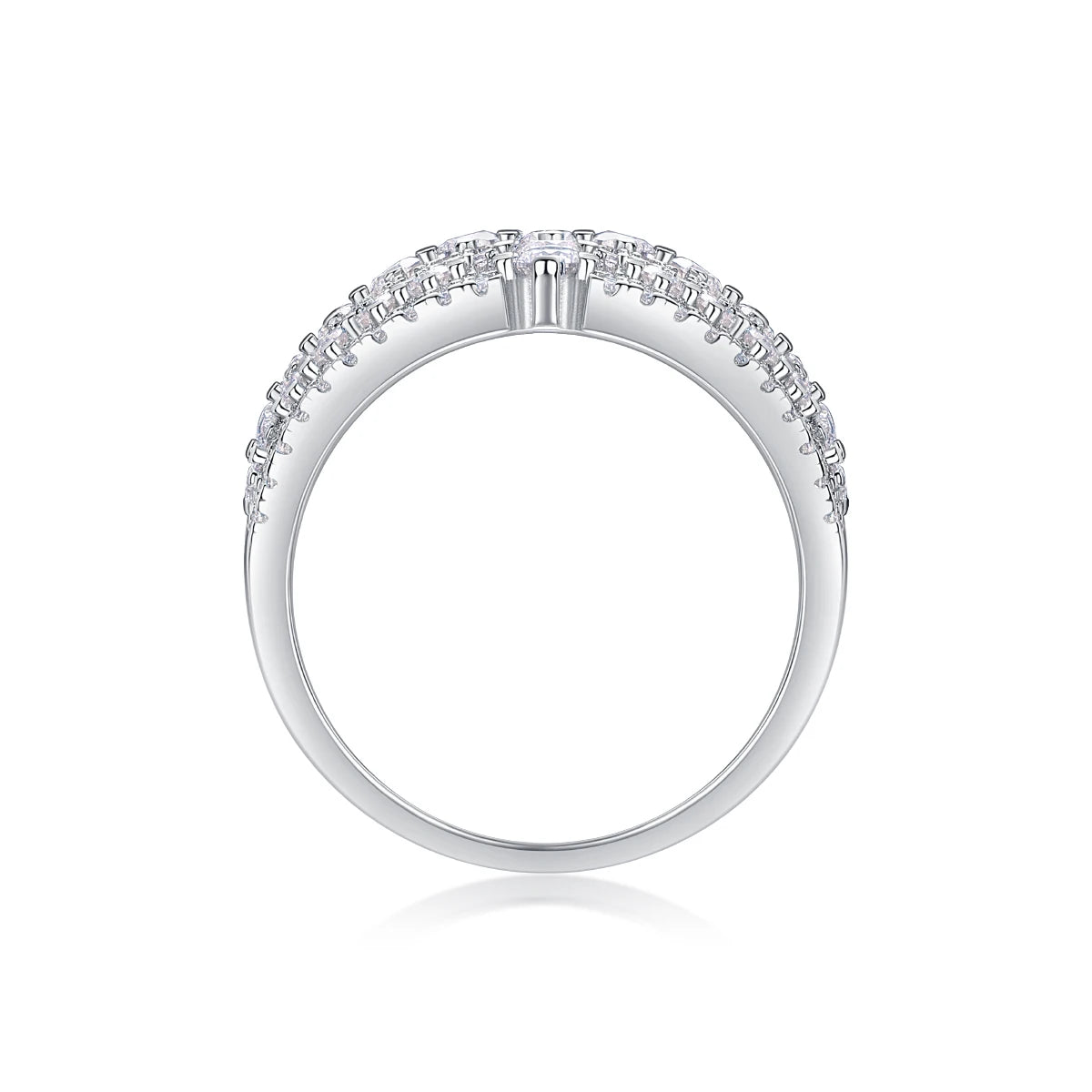 Wide Face Moissanite Eternity Ring in Platinum-Plated S925 Silver – Diamond Testing Certificate
