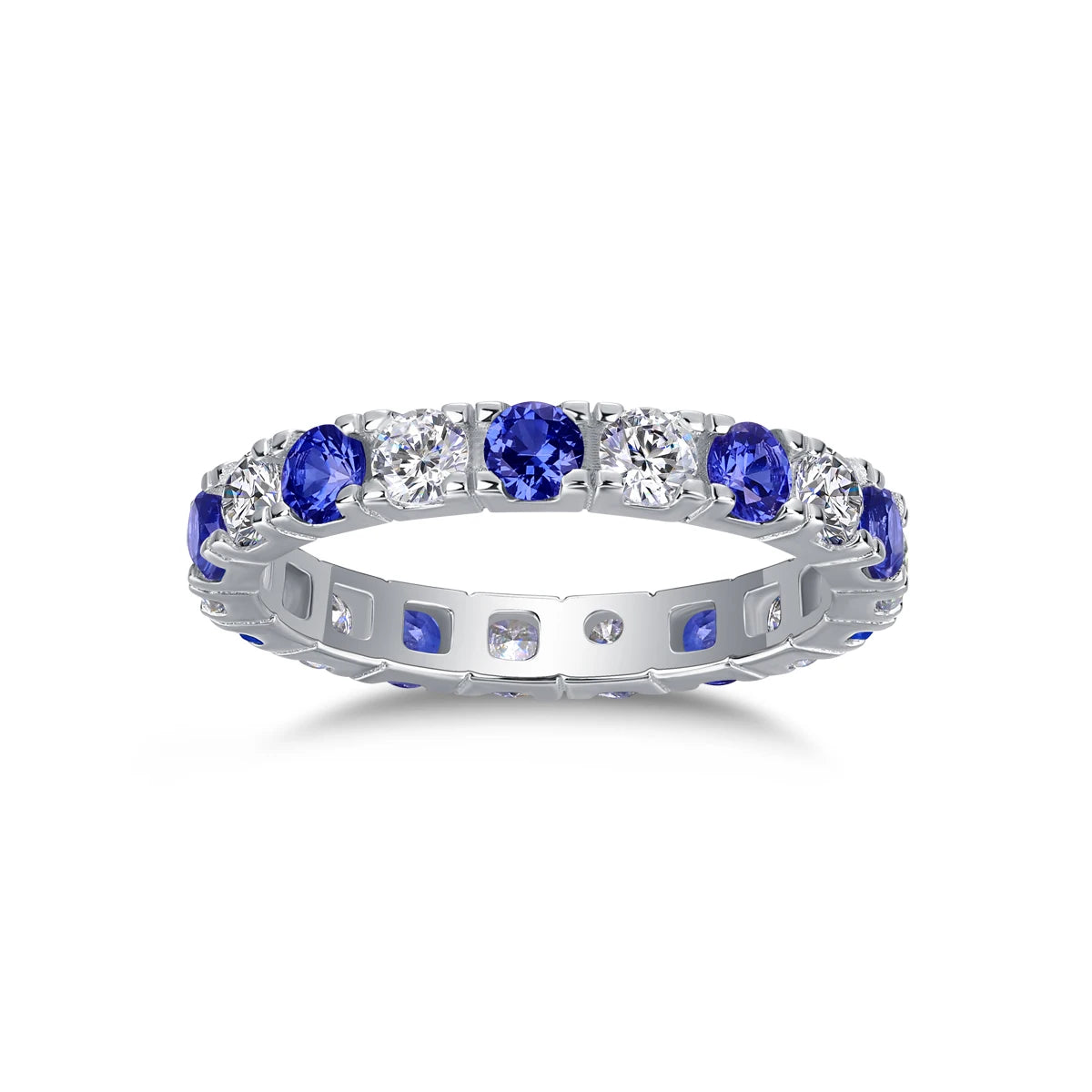 S925 Sterling Silver Ring with Moissanite and Sapphires, 18K Gold Plated – GRA Certified