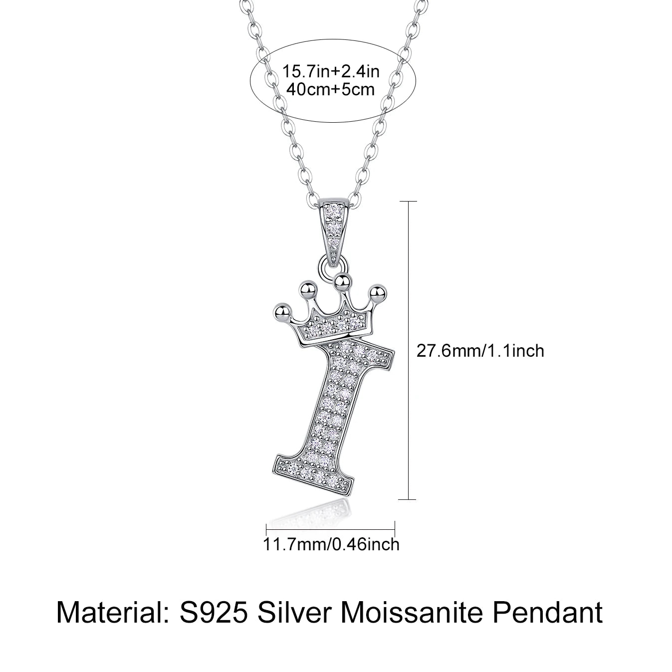 Moissanite Crown Alphabet Letter Pendant Necklace in 18K Gold Plated 925 Silver – 26 Letters Available