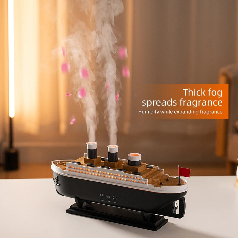 Humidificador de aire retro con diseño de barco, difusor ultrasónico de aromaterapia, generador de niebla, difusor de aroma de aceites esenciales con control remoto