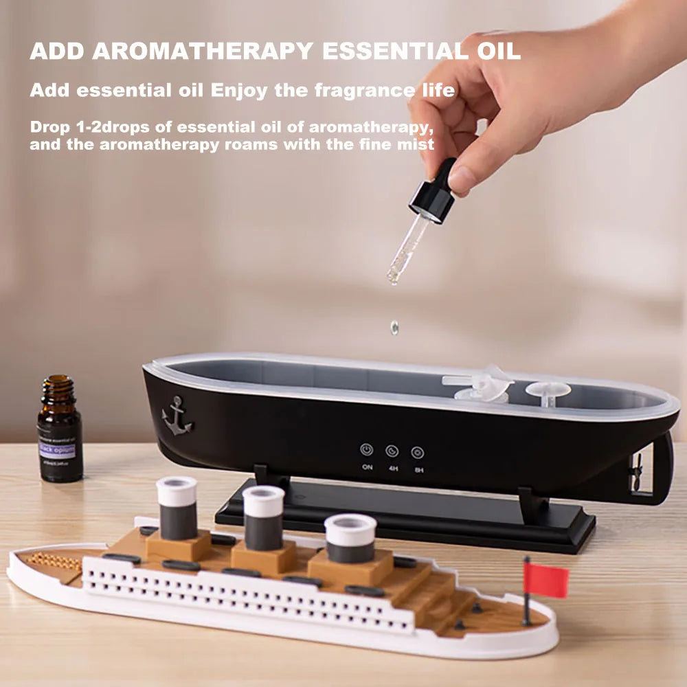 Humidificador de aire retro con diseño de barco, difusor ultrasónico de aromaterapia, generador de niebla, difusor de aroma de aceites esenciales con control remoto