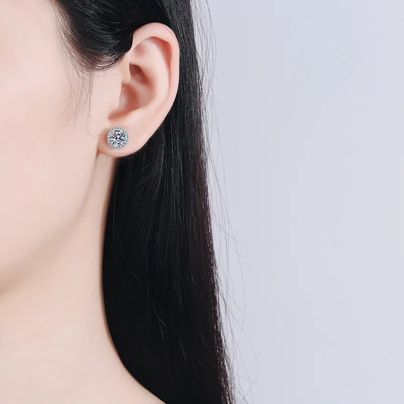 Pendientes de Moissanita | Corte Brillante Redondo | Plata 925 y Oro Blanco de 18K 💎 Lujo Asequible con Máximo Brillo 💎