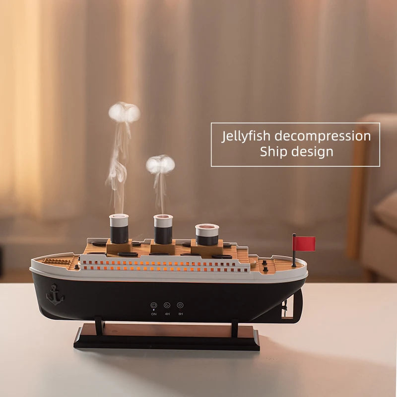 Humidificador de aire retro con diseño de barco, difusor ultrasónico de aromaterapia, generador de niebla, difusor de aroma de aceites esenciales con control remoto