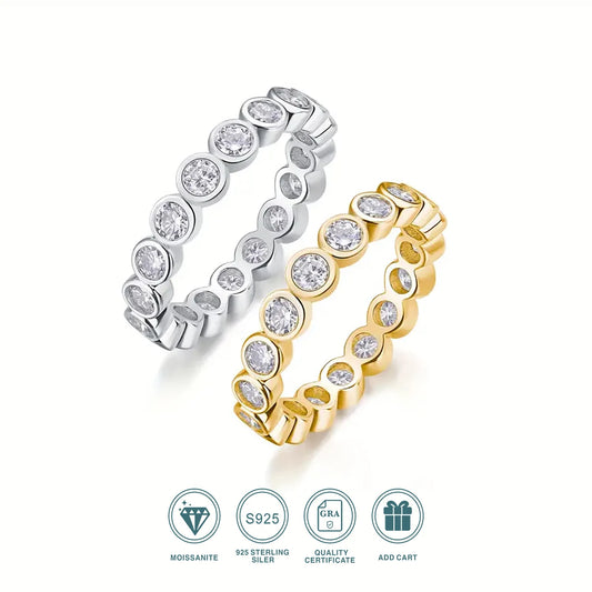 Anillo de lujo de moissanita de 3 mm y 0,1 ct en plata de ley S925: elegancia atemporal