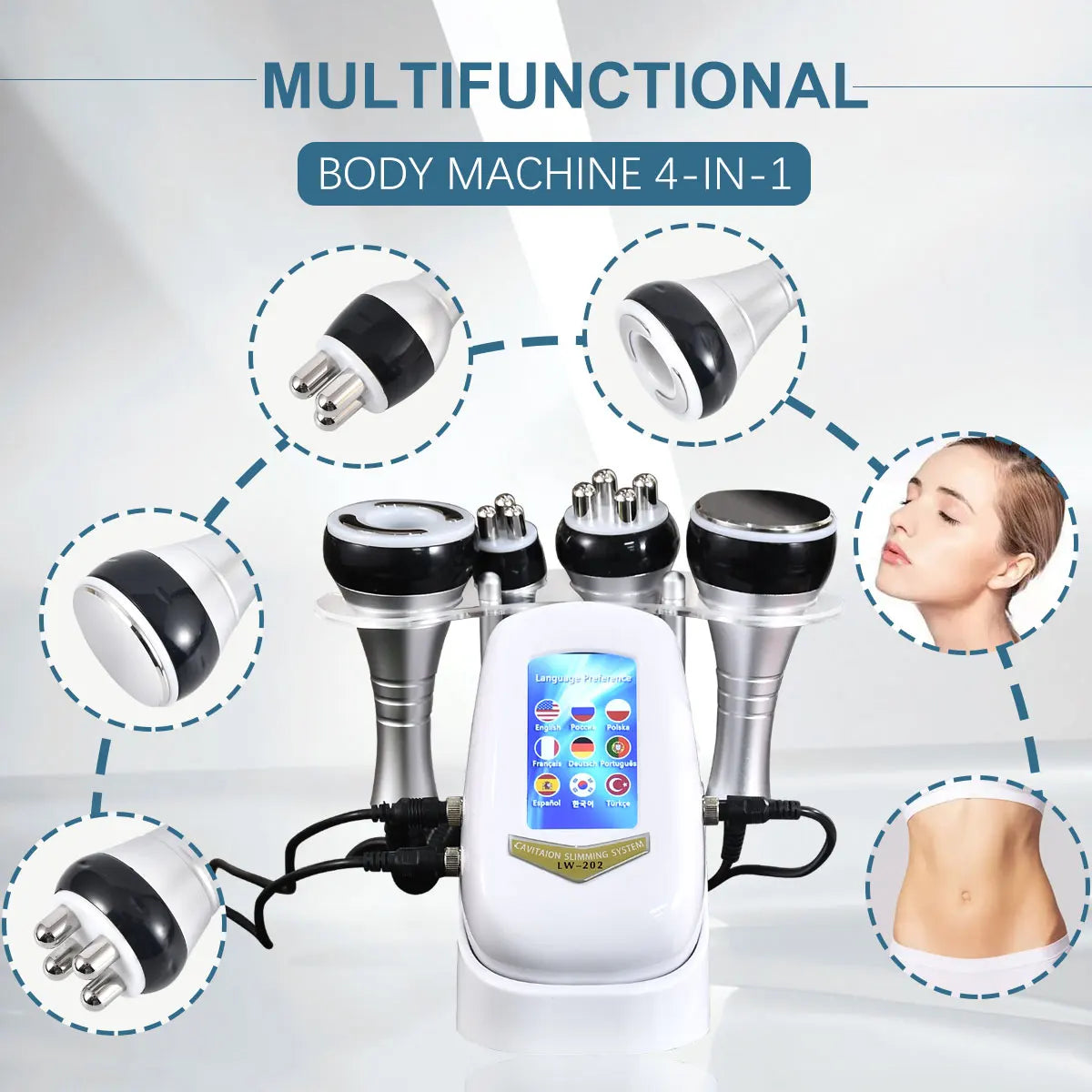 4-in-1 Cavitation Machine | 40K Ultrasound + Radiofrequency + Vacuum | Facial & Body Slimming and Firming