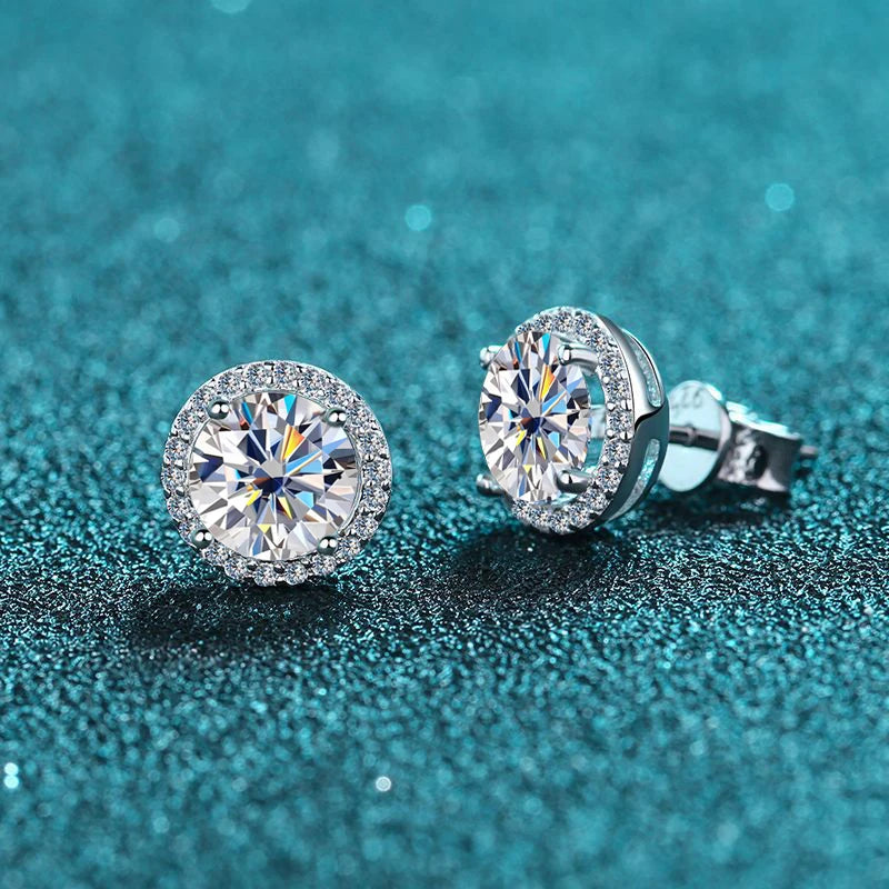 Pendientes de Moissanita | Corte Brillante Redondo | Plata 925 y Oro Blanco de 18K 💎 Lujo Asequible con Máximo Brillo 💎