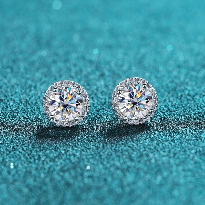 Pendientes de Moissanita | Corte Brillante Redondo | Plata 925 y Oro Blanco de 18K 💎 Lujo Asequible con Máximo Brillo 💎