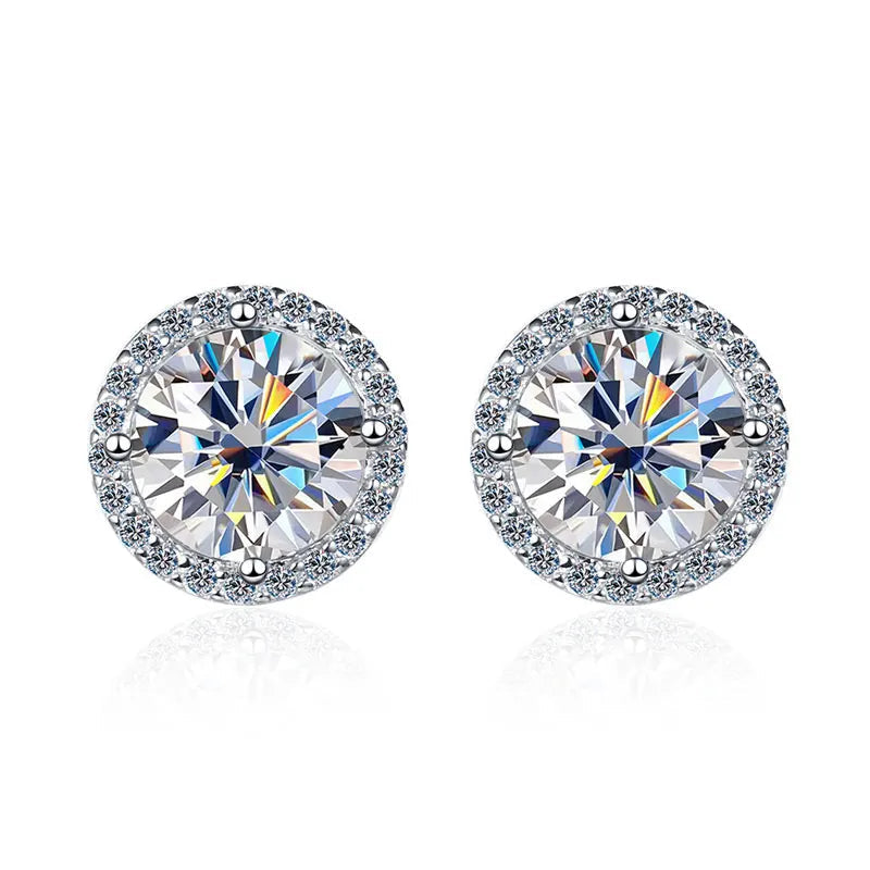 Pendientes de Moissanita | Corte Brillante Redondo | Plata 925 y Oro Blanco de 18K 💎 Lujo Asequible con Máximo Brillo 💎