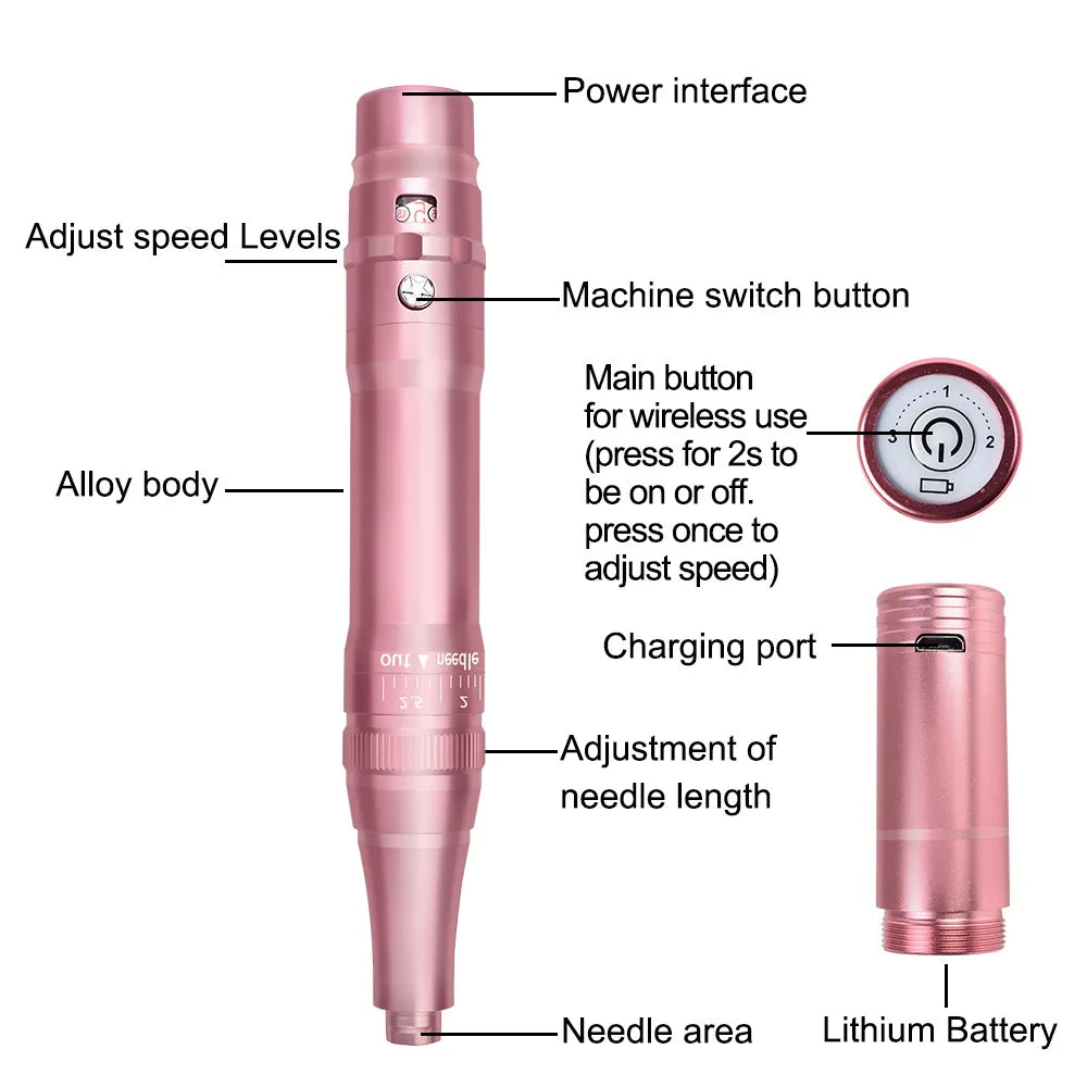 Máquina profesional de micropigmentación para tatuaje de cejas con batería.
