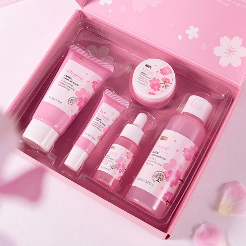 Set de 5 piezas para el cuidado de la piel con flores de cerezo japonesas