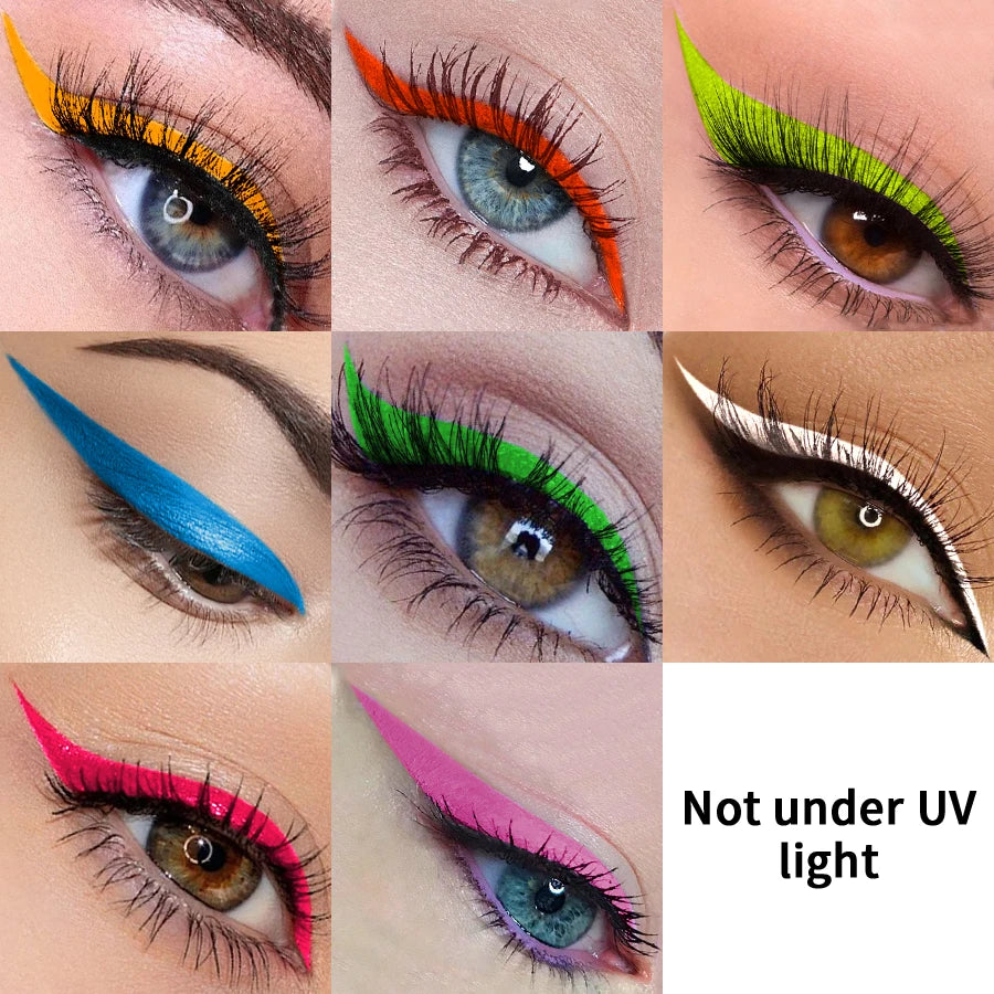 UV Neon Liquid Eyeliner – Blacklight Glow, Matte, Waterproof & Quick-Dry, 8 Colours