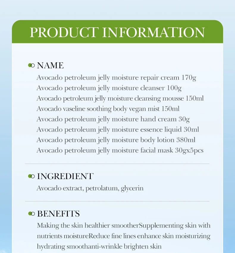 Korean Avocado Skincare Set - 8 Pieces