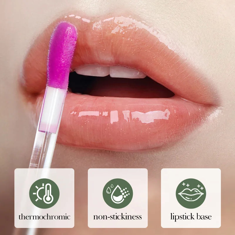 Fresh Flower Warm Color Changing Lip Oil Moisturizing Lipstick Hydrating Plumping Lip Balm Plumper