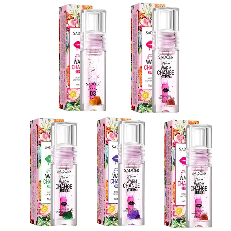 Fresh Flower Warm Color Changing Lip Oil Moisturizing Lipstick Hydrating Plumping Lip Balm Plumper