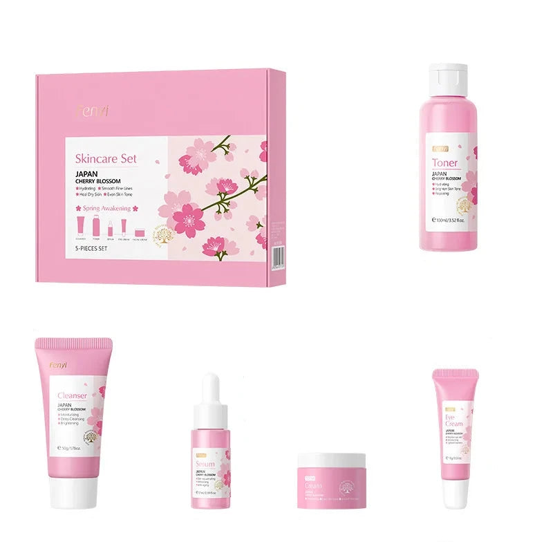 Set de 5 piezas para el cuidado de la piel con flores de cerezo japonesas