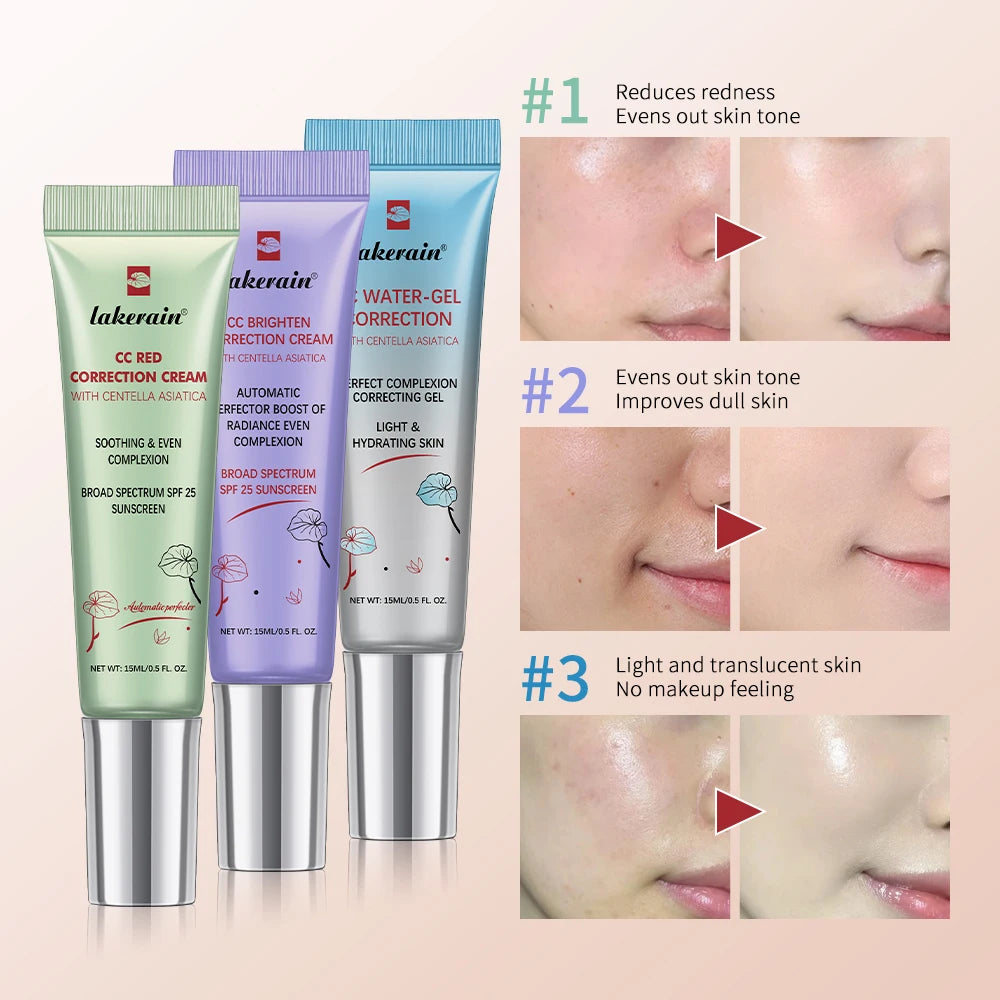 Set CC Cream, Corrector de rojeces, aclarante y corrector, gel de agua corrector e hidratante erborian