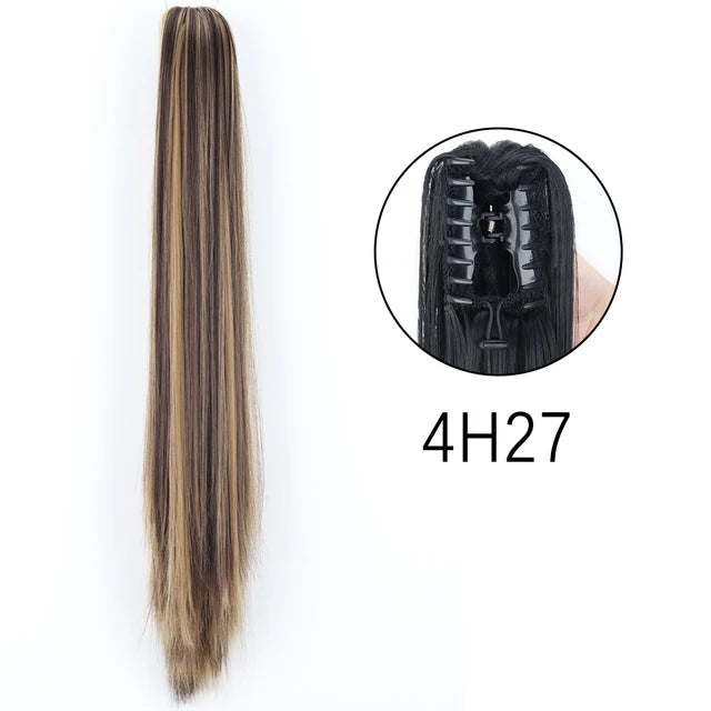 Extensiones de clip con garra sintética: cola de caballo larga y recta