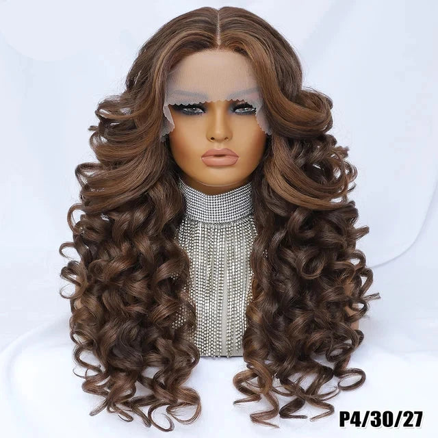 Peluca sintética rizada con encaje frontal para cosplay: estilo cotidiano y divertido