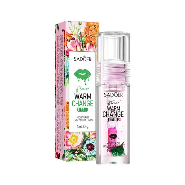 Fresh Flower Warm Color Changing Lip Oil Moisturizing Lipstick Hydrating Plumping Lip Balm Plumper