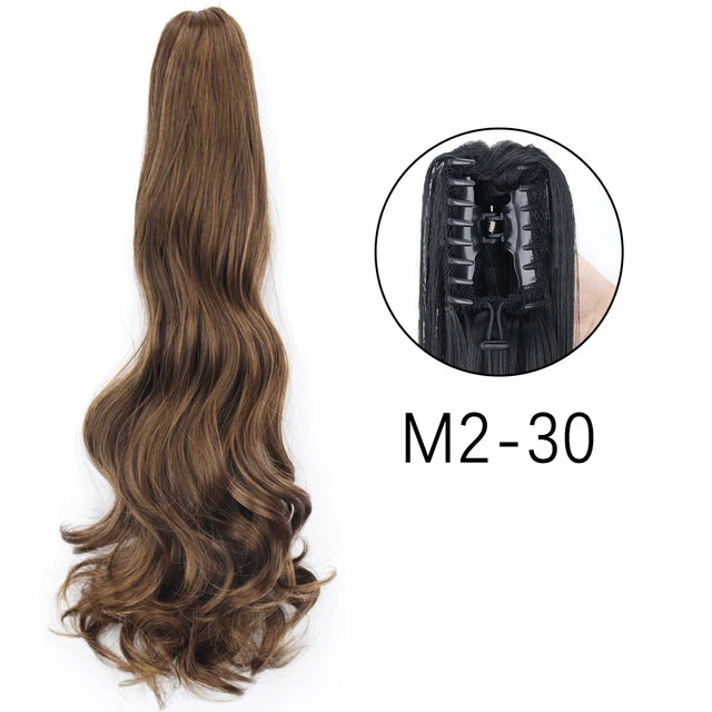 Extensiones de clip con garra sintética: cola de caballo larga y recta