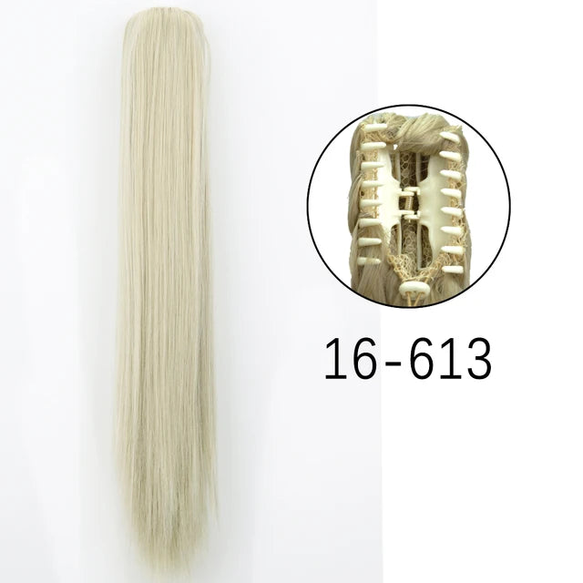 Extensiones de clip con garra sintética: cola de caballo larga y recta