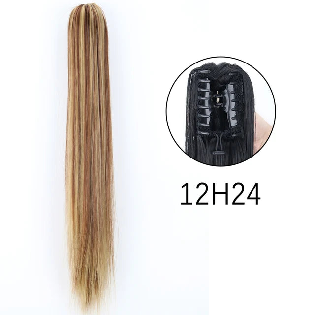 Extensiones de clip con garra sintética: cola de caballo larga y recta