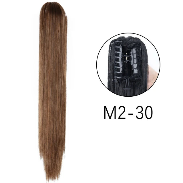 Extensiones de clip con garra sintética: cola de caballo larga y recta