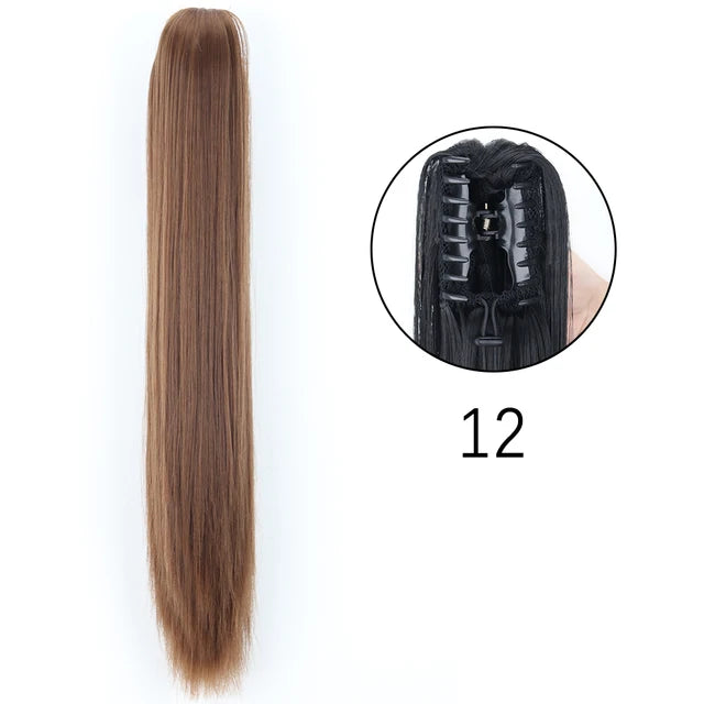 Extensiones de clip con garra sintética: cola de caballo larga y recta
